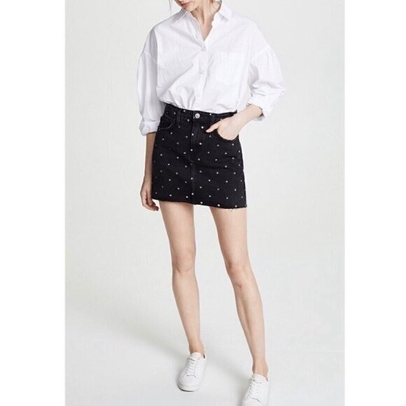 Current/Elliott Denim The 5 Pocket Polka Dot High Rise Jean Mini Skirt Size 24 - Picture 2 of 8